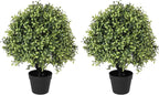 24" Faux Boxwood Plants Outdoor, Artificial Topiary Ball Trees Set of 2, UV Resistant Fake Potted Evergreen Realistic Greenery Bushes Shrubs for Outside Front Porch Planter Patio Indoor Decor 2ft Tall