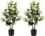 Artificial Camellia Tree 2 Pack - Realistic Camellia Plants in Pot with Yellow Flowers, Lifelike Faux Greenery for Living Room, Patio, or Wedding, Yellow