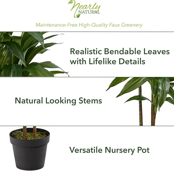 Nearly Natural 48in Artificial Dracaena with Real Touch Leaves and Multi Tonal Trunks, Large Indoor Silk Plant with Pot, Maintenance Free for Indoor Living Room and Home Office Decor
