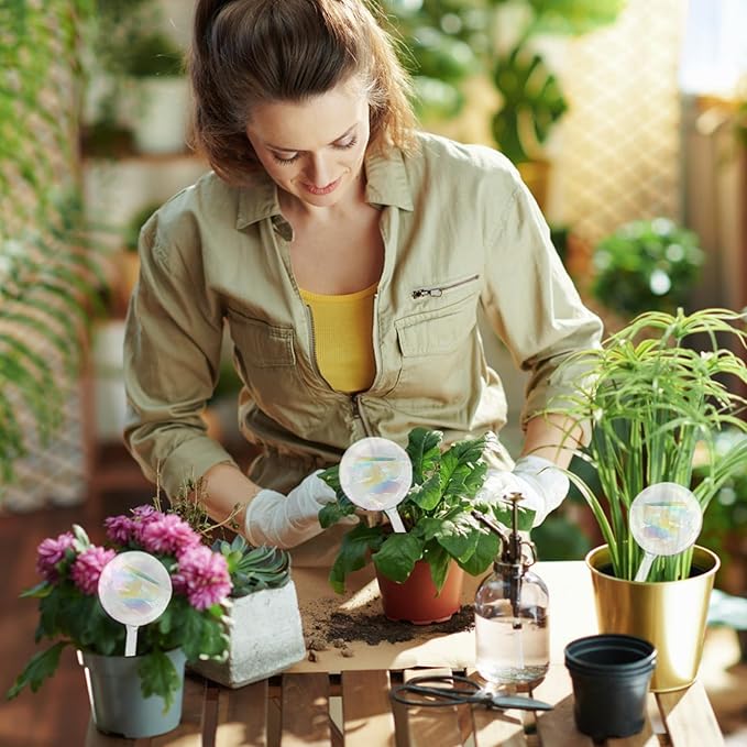 Pynqdfu 4 Pcs Large Plant Watering Globes,Self Watering Planter Insert Plant Accessories,Rainbow Gradient Glass Watering Devices for Vacation,Travel,Indoor,Outdoor,Home,Garden,10.6" L×3.15" D