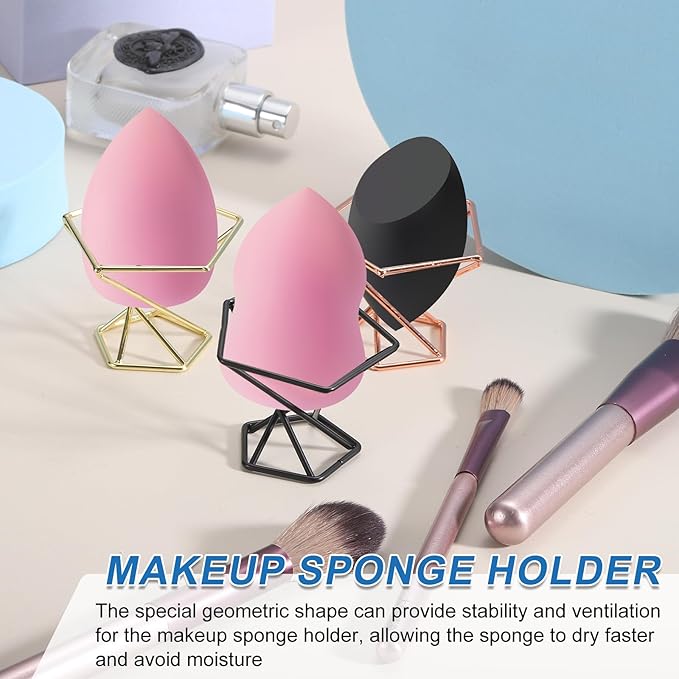 uxcell 6Pcs Air Plant Holder, Makeup Sponge Drying Holder Rack, Tabletop Air Fern Display Stand, Makeup Beauty Egg Dry Stand for Dressing Table Home Decoration, Gold (56x56x42mm)