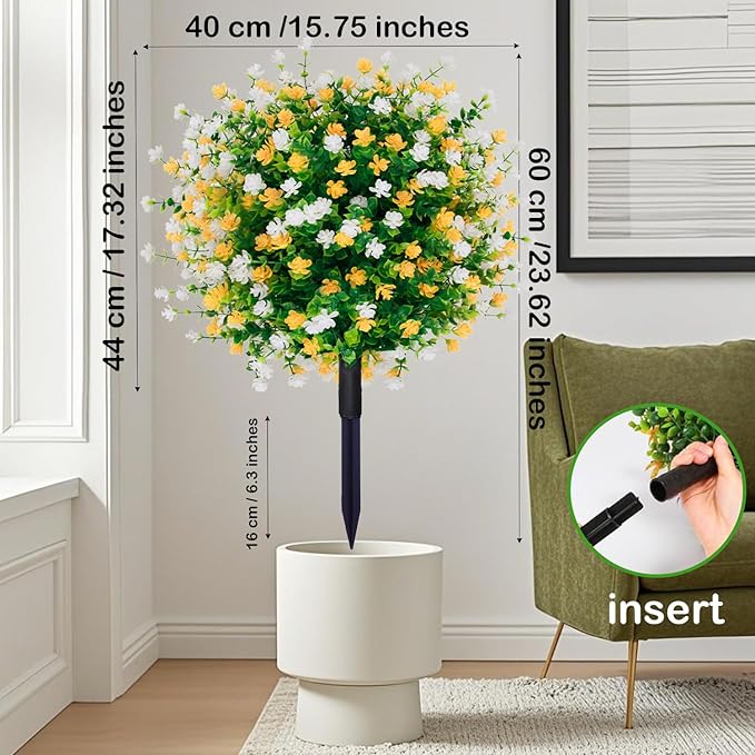 2 Pack Artificial Boxwood Topiary Ball Tree with Spike,15.75" Outdoor UV Resistant Fake Plants Shrubs Bushes,Faux Flower Evergreen for Pot Fillers Planter Porch Yard Outside Spring Decoration