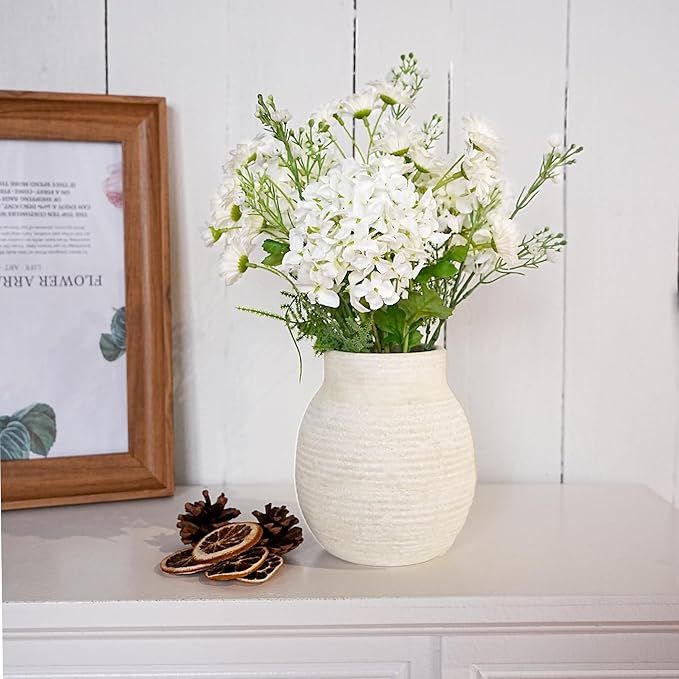 Jahe Hydrangea Artificial Flowers Mixed Potted Plant, Faux Hydrangea Flowers Fenterpieces for Tables, Fake Daisy Mixed Bouquet with Pot, Living Room Bedroom Bathroom Balcony, White
