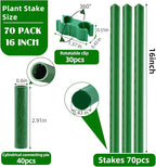 Fabulas Garden Stakes 16 Inch 70 Pack, Diy 4ft 5ft 6ft 7ft 8ft Tomato Stakes Plastic Coated Metal Plant Sticks Stakes Supports with 40 Connectors 30 Rotatable Clips for Indoor Outdoor Plants Vegetable