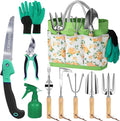 Gardening Tools - 10 Piece Heavy Duty Gardening Hand Tools Stainless Steel Garden Tools with Wooden Handle, Storage Garden Bag, Gardening Gifts for Women and Men