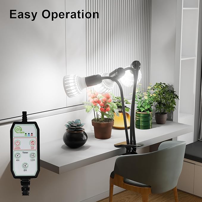 GooingTop Grow Light,24W (160Watts Equiv) 5000K White Full Spectrum LED Growing Lamp Clip on Desk for Indoor Plants,Bulbs Replaceable & Non-dimmable (Black, 240W)