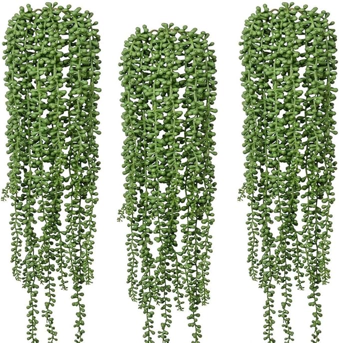 6pcs Artificial Fake String of Pearls Plant Faux Fake Hanging Succulents Plants (6, Green)