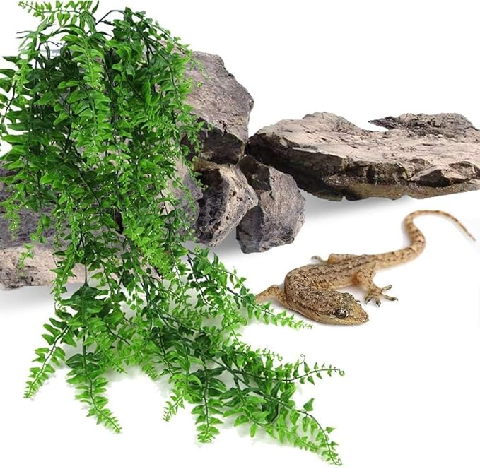 PINVNBY 3 PCS Green Reptile Plants Terrarium Hanging Fake Vines with Suction Cup Artificial Leaves Bearded Dragon Tank Accessories Terrarium Decor for Leopard Gecko Lizard Snake Geckos Chameleon
