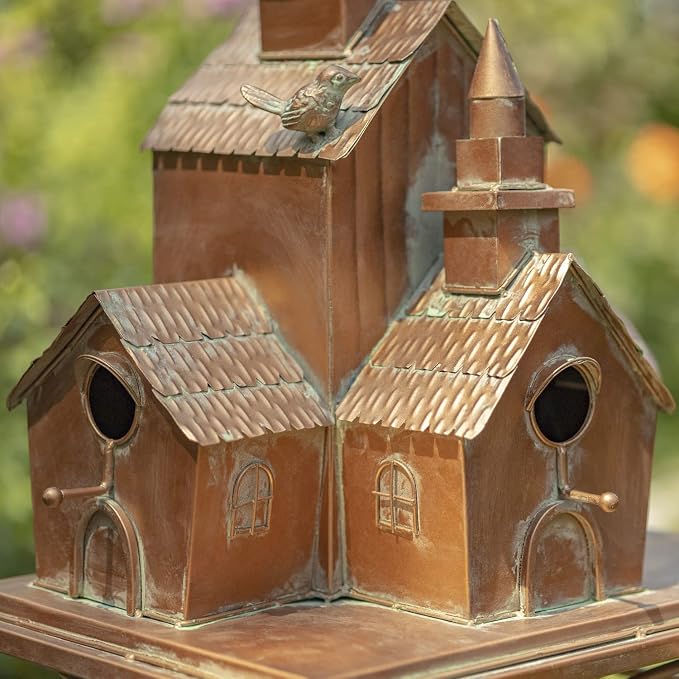Zaer Ltd. Large Copper Colored Multi-Birdhouse Stakes, Room for 5 Bird Families in Each (XL Country Town Home Montana)