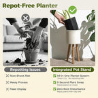 Bamworld Single Plant Holder for Indoor Plants Metal Planter Stand Wooden Leg White Plant Stand Indoor Flower Pot Stand 7in Plant Pot with Stand for Living Room Office Bedroom Decor Modern Home Decor Small