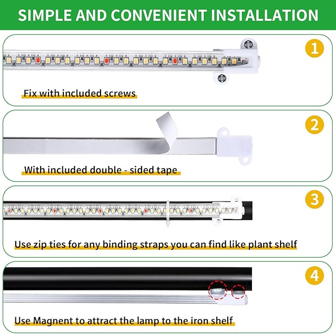 16‘’ LED Grow Light Strips for Indoor Plants，Full Spectrum 120 LEDs with 4 Install Methods, 6/12/16H Timer, 10 Dimmable Levels, 3 Switch Modes for Seedling Succulent Sunlike Strip (2 Head 1 Pack)