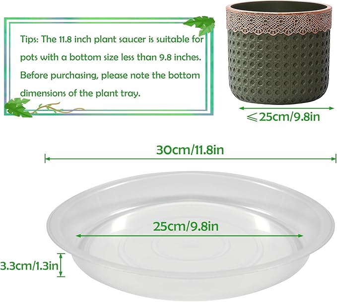 6 Pack 12 Inch Round Plant Saucers for Less 10 Inch Pot Indoors Outdoors Plant Trays for Pots Planter Saucer Plastic Drip Tray Planter Water Tray(Clear, 11.8"(6pcs))