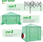 EAGLE PEAK 7x7 Portable Walk in Greenhouse, Pop Up Indoor Outdoor Greenhouse, Green House Kit with Zippered Roll-Up Doors and Windows + Mesh Lining & 2 Foldable Shelves, PE Cover, Clear/Green