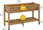 DWVO 47x18x31in Raised Garden Bed Outdoor HDPE with Legs and Lockable Wheels, Weather-Resistant Poly-Wood Elevated Planter Box, Double Tier Planters for Backyard Patio Balcony, Brown