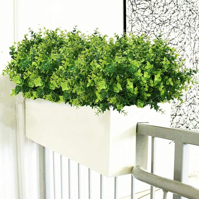 PASYOU Artificial Shrub, Fake Bush Simulation Eucalyptus Grass Greenery Leaves Plastic Plants Indoor Outdoor Outside Home Garden Office Bathroom Verandah Wedding Décor Decoration Planter Filler 8 Pcs