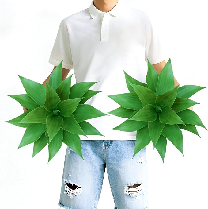 Artificial Agave Plants, Realistic UV Resistant Fake Aesthetic Plants for Outdoor Indoor, Home Decor for Garden, Porch, Doorway, Patio (2PCS, Green, Small)