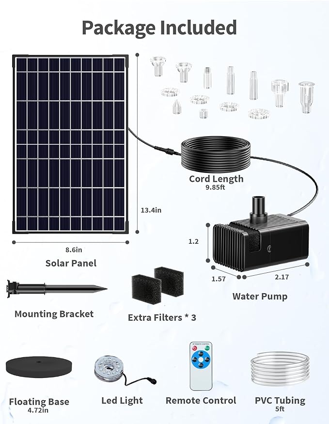 POPOSOAP 12W Solar Fountain Pump with 4200mAh Battery Backup, LED Colorful Lights & Remote Control, Solar Pond Pump for Bird Bath, Fish Tank, Outdoor Garden Water Features P112DL