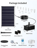 POPOSOAP 12W Solar Fountain Pump with 4200mAh Battery Backup, LED Colorful Lights & Remote Control, Solar Pond Pump for Bird Bath, Fish Tank, Outdoor Garden Water Features P112DL