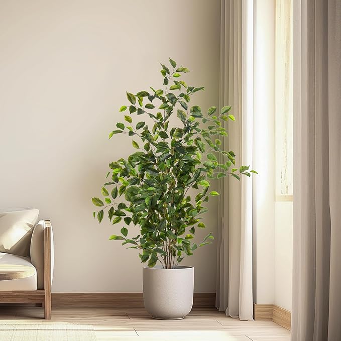 Bailikang Artificial Ficus Tree Indoor 4ft, Large Potted Faux Tree with Realistic Silk Leaves & Trunk for Home Office, Living Room Corner Decor