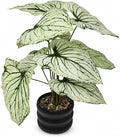 16'' Fake Plant Tall Artificial Caladium Plants Indoor with Black Planter Design, for Home Living Rooms Patios Porches Bathrooms Outdoor Decor (Green)