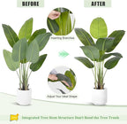 Artificial Bird of Paradise Plant 4Ft Tall Fake Tropical Palm Tree Large Fake Plants with 9 Silk Banana Leaves Faux Plant Indoor Decor Trees with White Pot for Home Bedroom Living Room Office