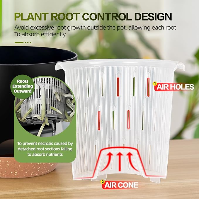 Self Watering Orchid Pots for Indoor Plants,5.8 Inch Macetas para Orqudeas,Flower Pots for Indoor Plants with Holes(Black)