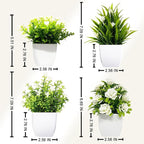 SZC&MFZ 4 PCS mini Artificial Potted Plants with Flowers, Perfect Fake Plants & Faux Potted Plants for Room Decor, Ideal for Home, Bathroom, Bedroom, Living Room, Kitchen and Office Decoration.