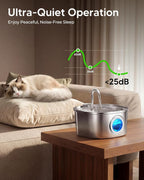 PEKTACO Stainless Steel Cat Water Fountain, 3.2L/108oz Cat Water Dispenser with Quiet Water Pump, Dishwasher Safe Pet Drinking Fountain for Cats