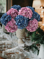 ZYTUYO 5 Pcs Dark Blue Silk Hydrangeas Artificial Flower Boho Dried Touch 20'' Faux Hydrangeas for Fall Indoor Home Decor Kitchen Living Room Outdoor Porch Wedding Flower Arrangement