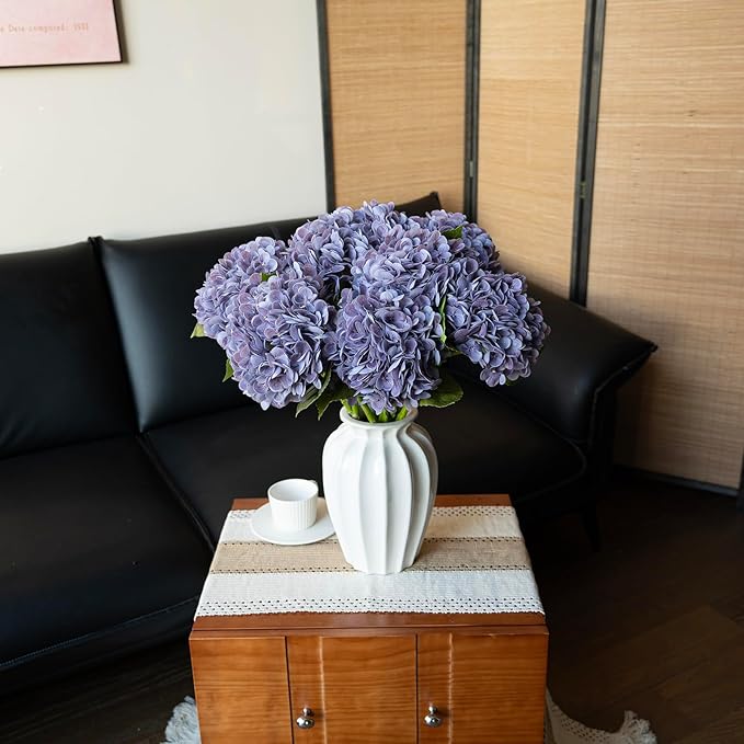 DUYONE 4Pcs 22'' Lifelike Artificial Hydrangea,2 White & 2 Light Purple Large Flowers Artificial Flowers Dry Flowers Outdoor Wedding Christmas Office Family Party Living Room Table Deco