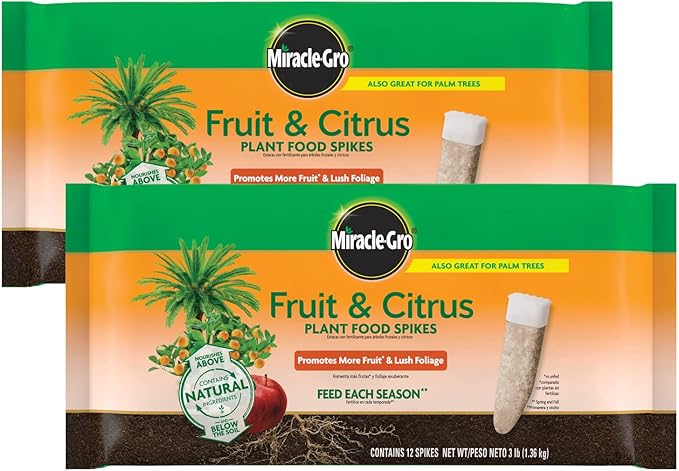 Miracle-Gro Fruit & Citrus Plant Food Spikes - 10-15-15 NPK Easy-to-Use Nutrition for Fruit and Citrus Trees, Plant Fertilizer, 12 Spikes, 3 lb. (2-Pack)