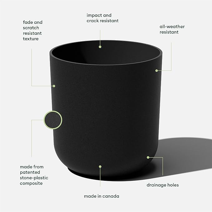 Veradek Round Black Plastic Planter Pots for Indoor/Outdoor Garden Use, with Drainage Holes, Suitable for Small to Large Succulent Plants, Flowers, Modern Interior Plants