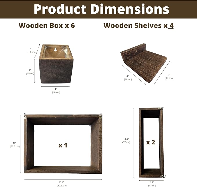 LaLaGreen Wooden Floating Shelves (13-Piece Set) Wall Mounted Plant Shelf, Planter Boxes for Indoor Plants, Decorative Wood Display Shadow Box Kitchen, Bathroom, Bedroom, Living Room, and Home Decor