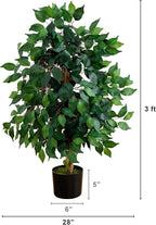 Nearly Natural 36in Triple Trunk Artificial Ficus Tree with Natural Wood Trunks, Fake Tree for Indoor Home Decor, Faux Ficus Plant in Black Nursery Pot
