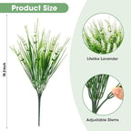 Bassion Artificial Flowers for Outdoors, 24 Bundles Fake Lavender Flowers UV Resistant White Plastic Plants Faux Monkey Grass for Home Porch Garden Window Box Indoor Outdoor Decorations