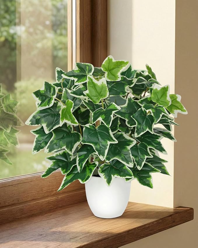 Artificial Ivy Plants in White Pot - 15.7" Fake Plant Indoor Silk Faux Ivy Greenery Artificial Greenery Potted Small Faux Potted Plant Fake Tree for Office Desk Home Decor Shelf Bathroom Decorations