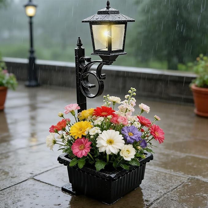 2-in-1 Solar Post Light with Planter for Real Or Fake Flowers, 2026 New Solar Lamp Post - Wall Mount Or Freestanding, 3000K Solar Lamps Outdoor Waterproof, for Lawn, Patio, Front/Back Door