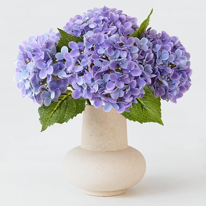 ZYTUYO 4 Pcs Bright Purple Real Touch Hydrangea Artificial Flowers Boho Lifelike Real Looking Latex Hydrangeas Flower with 20'' Long Stem for Indoor Xmas Home Decor Christmas Table Centrepiece