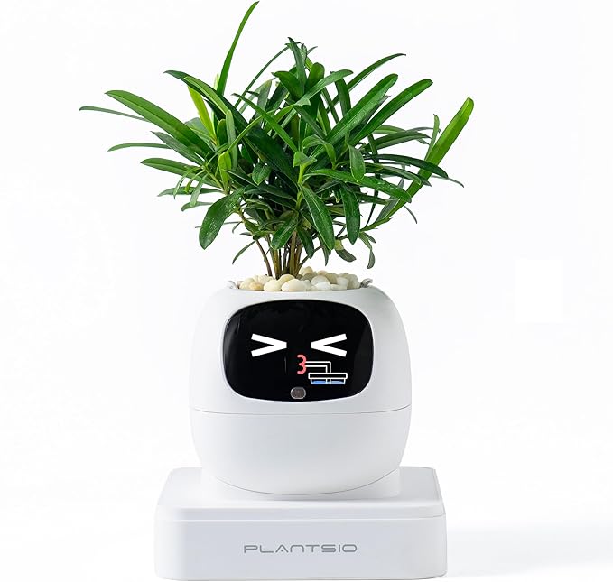 Smart Pet Planter, Smart Plant Pot, With Artificial Intelligence, Time Weather Display, And Multiple Expressions Animation,Lovely Plant Companion, For Desktop Decoration, Gifts,Plant-Free (Ivory)