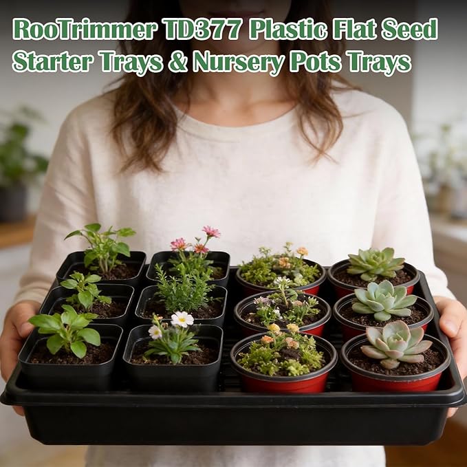 RooTrimmer 10 Pack Seed Starter Trays - Heavy Duty Plastic Flats, Fits 54 Cell Plug Tray, Seedling Tray for Carrying and Holding Plant Nursery Pot,Seed Germination & Plant Propagation (TD377)