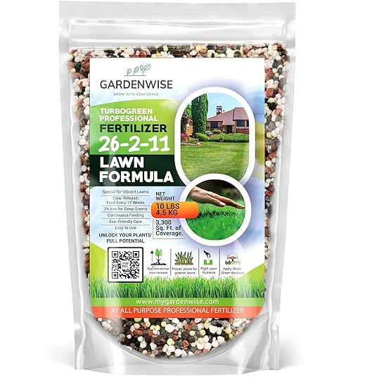 Gardenwise TurboGreen: Premium Lawn Fertilizer with Iron - Advanced Nitrogen & Iron-Rich Formula for Lush Growth | Eco-Friendly Grass Fertilizer for Spring & All Seasons | Slow-Release (10 QUARTS)