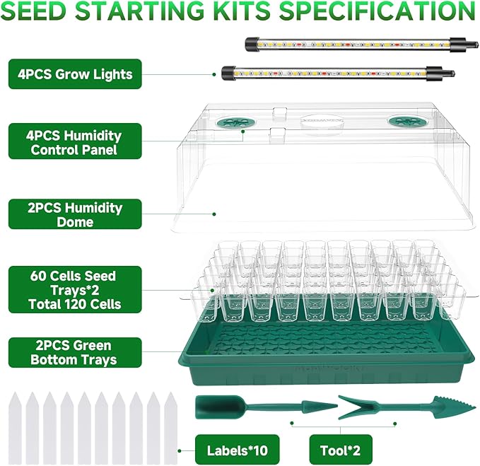 Seed Starter Tray, Seed Starter Kit with Grow Lights, Color Change Grow Lights for Seed Starting Kit, 3 Timming Set, Indoor Plant Growing Kit for Gardeners, Germination Trays Kits, Gardening Gifts