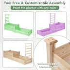 HAPPYGRILL Raised Garden Bed with Trellis, Wood Garden Box w/Open Base Design & 2 Compartments, Outdoor Wooden Planter Box Kit for Vine Climbing, Fruits, Vegetables, Flowers, Herbs, 88" x 25" x 53"