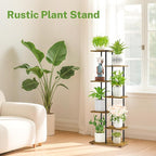 iDavosic.ly 6 Tier Tall Plant Stand Indoor, Tiered Corner Metal Wood Multiple Flower Holder Shelf, 50 Inch Orchid Display Rack for Patio Porch Living Room Balcony Outdoor, Modern Black & Rustic Brown