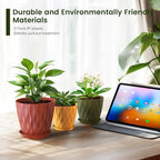 Meowell 7/6.5/6/5.5/5/4.5/4 inch Plant Pots for Indoor Outdoor Plants, 7 Pack Thick Flower Pots with Drainage Holes and Saucers, Modern Wave Texture Small Plastic Planters Nursery Pots, Multicolor