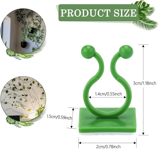 Tmofs 100Pcs Plant Climbing Wall Fixture Clips,Plant Fixer Invisible Wall Vines Fixing Clips Self-Adhesive Clips Plant Vine Traction for Indoor Outdoor Decoration and Cable Wire Fixing (Green)