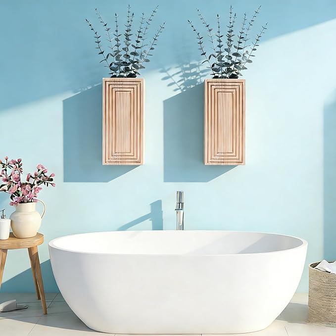 Wooden Wall Planter Vase, 2 Pack Natural Wood Hanging Vases with Fake Eucalyptus for Indoor Modern Boho Farmhouse Wall Art Decor for Home Indoor Kitchen Modern Farmhouse Bathroom