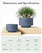 Succulent Pots, 8 Inch + 6 Inch Plant Pots for Plants with Drainage Hole, Indoor Outdoor Ceramic Planter, Set of 2 Round Flower Pots for Succulent and Plants, Blue