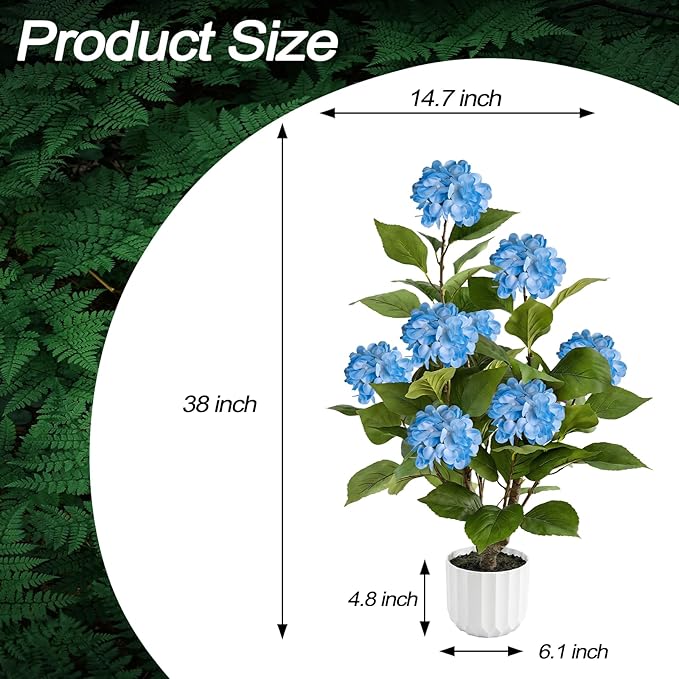3FT Artificial Hydrangea Tree 2 Pack, Realistic Faux Hydrangea Plants in Pot with Blue Flowers, Lifelike Faux Greenery Home Indoor Outdoor Front Porch Garden or Wedding, Blue