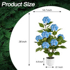 3FT Artificial Hydrangea Tree 2 Pack, Realistic Faux Hydrangea Plants in Pot with Blue Flowers, Lifelike Faux Greenery Home Indoor Outdoor Front Porch Garden or Wedding, Blue